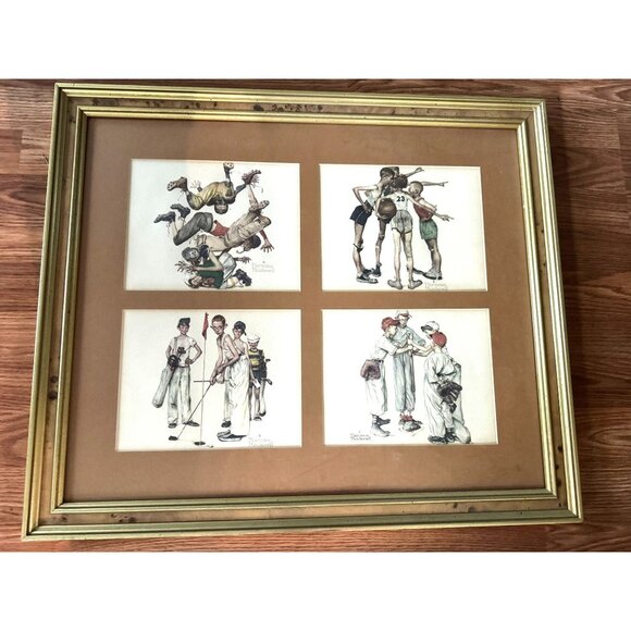 1970 Framed Norman Rockwell Quadruple Sports Print Framed Art 16" high and 15 7/ - Picture 2 of 12